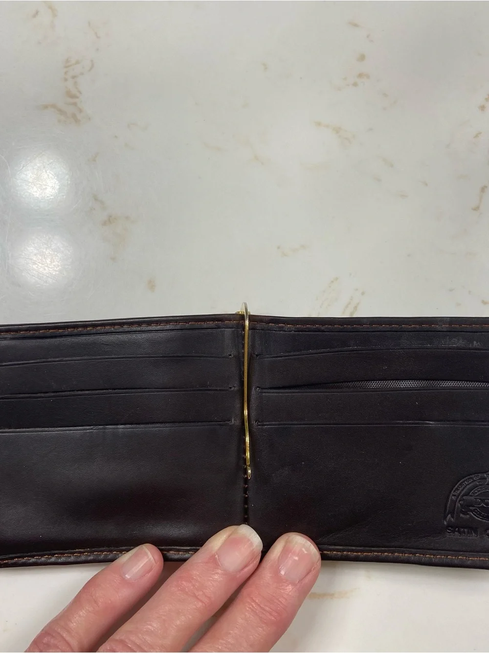 Vintage Dopp Satin Cowhide Leather Bifold Money Clip Wallet Brown 80s 90s